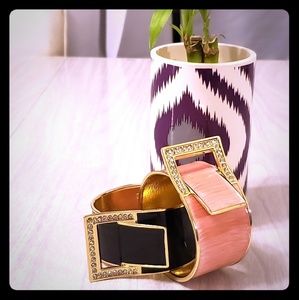 Buckle Rhinestone Gold Tone Bangle Bracelet